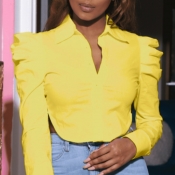 Lovely Trendy Fold Design Yellow Blouse