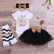 Lovely Casual Letter Print Black Girl Two-piece Sk