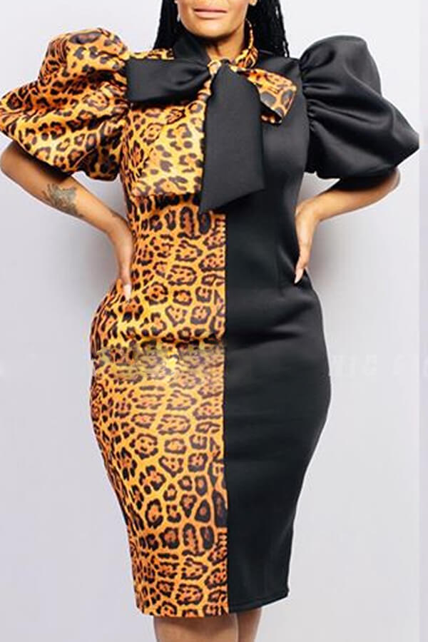 LW Plus Size Leopard Print Fold Design Prom Dress