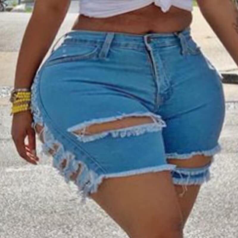 Lovely Plus Size Trendy Hollow-out Baby Blue Shorts