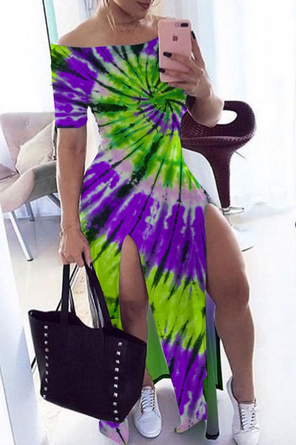 lovely Stylish Tie-dye Purple Maxi Dress