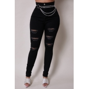 Lovely Stylish Hollow-out Black Jeans