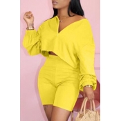 LW BASICS Casual Zipper Design Yellow Two-piece Sh