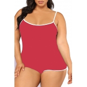 Lovely Leisure Patchwork Red Plus Size One-piece R