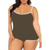 Lovely Leisure Patchwork Army Green Plus Size One-