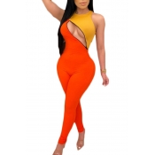 Lovely Sexy Patchwork Orange One-piece Jumpsuit