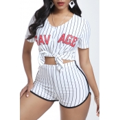Lovely Casual Letter Print White Two-piece Shorts 