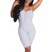 Lovely Trendy Zipper Design Grey One-piece Romper