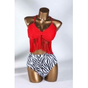 Lovely Tassel Design Red Two-piece Swimsuit