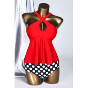 Lovely Dot Print Red Two-piece Swimsuit