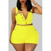 Lovely Plus Size Stylish Buttons Design Yellow Two
