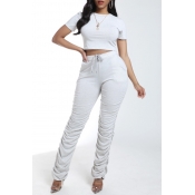 Lovely Casual Fold Design Beige Two-piece Pants Se