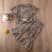Lovely Trendy Leopard Print Girl Two-piece Pants S