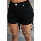 Lovely Trendy Hollow-out Black Plus Size Shorts