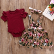 Lovely Stylish Print Wine Red Girls Two-piece Skir