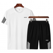 Men Lovely Casual Striped White Two-piece Shorts S