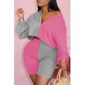Lovely Plus Size Casual Patchwork Pink Two-piece S