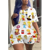 Lovely Casual Cartoon Print White Plus Size Two-pi