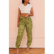Lovely Casual Grid Yellow Two-piece Pants Set