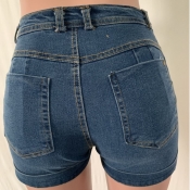 Lovely Casual Lace-up Baby Blue Plus Size Shorts