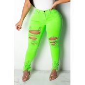 Lovely Casual Hollow-out Green Plus Size Jeans