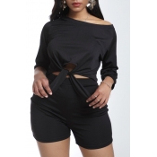 Lovely Leisure Basic Black Two-piece Shorts Set