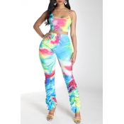 Lovely Casual Tie-dye Multicolor Two-piece Pants S