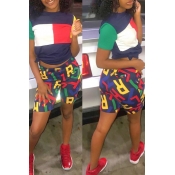 Lovely Leisure Letter Print Patchwork Two-piece Sh