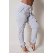 Lovely Casual Hollow-out Grey Plus Size Pants