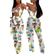 Lovely Cartoon Print White One-piece Swimsuit(With