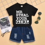 Lovely Casual Letter Black Boy Two-piece Shorts Se