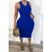 Lovely Trendy Hollow-out Blue Mid Calf Plus Size D