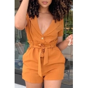 Lovely Stylish Lace-up Orange Two-piece Shorts Set