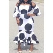 Lovely Stylish Dot Print White Mid Calf Plus Size 