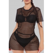 LW SXY Plus Size Round Neck Mesh Cover-up