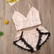 Lovely Sexy Lace Hem Skin Color Sleepwear