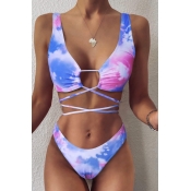 Lovely Tie-dye Blue Two-piece Swimsuit