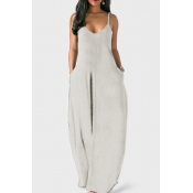 Lovely Leisure Pocket Patched Grey Maxi Dress