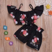lovely Stylish Floral Print Black Girl Two-piece S