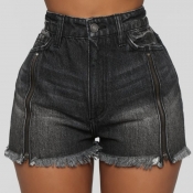 lovely Trendy Zipper Design Black Shorts