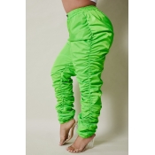 lovely Stylish Fold Design Green Plus Size Pants