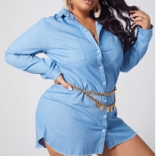lovely Casual Buttons Design Baby Blue Plus Size C