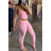 Lovely Sexy Basic Skinny Pink Two-piece Pants Set
