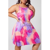 lovely Stylish Tie-dye Red Knee Length Plus Size D