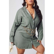 lovely Casual Buttons Design Army Green Plus Size 