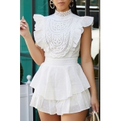 Lovely Stylish Flounce Design White One-piece Romp