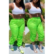 lovely Casual Fold Design Green Pants
