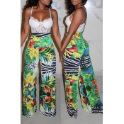 lovely Casual Plants Print Green Pants