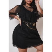 lovely Stylish Patchwork Black Mini Plus Size Dres
