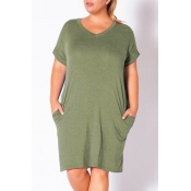 lovely Casual Pocket Patched Army Green Knee Lengt